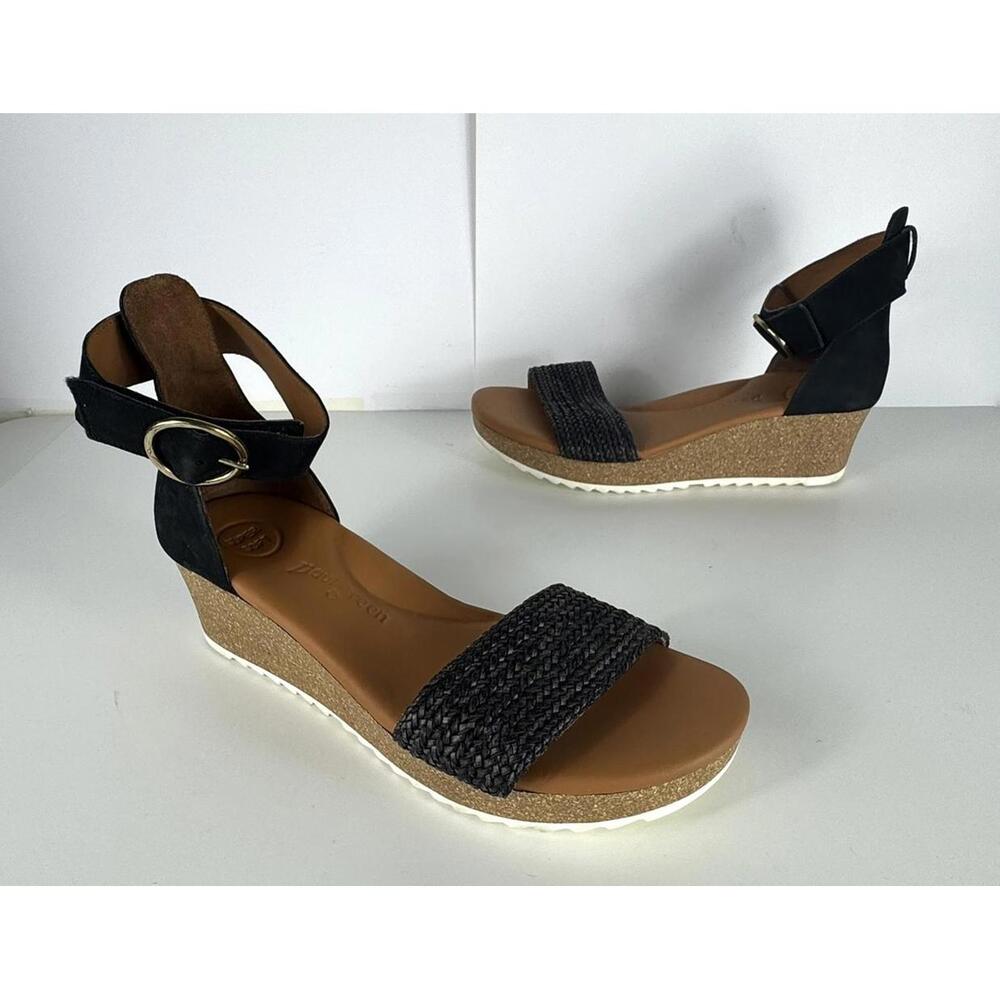 Paul Green Black Woven Lana Wedge Sandals UK 5.5 US 8